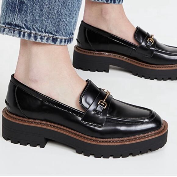 Sam Edelman Shoes - Sam Edelman Glossy Black Loafers with Gold Accent